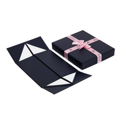 리본 장식을 가진 감색 접을 수 있는 엄밀한 서류상 선물 상자 24*20*10cm