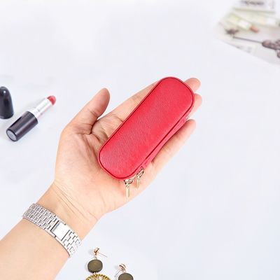 두 배 지퍼 마감을 가진 소형 PU 가죽 여행 립스틱 상자 10*4*3.5cm